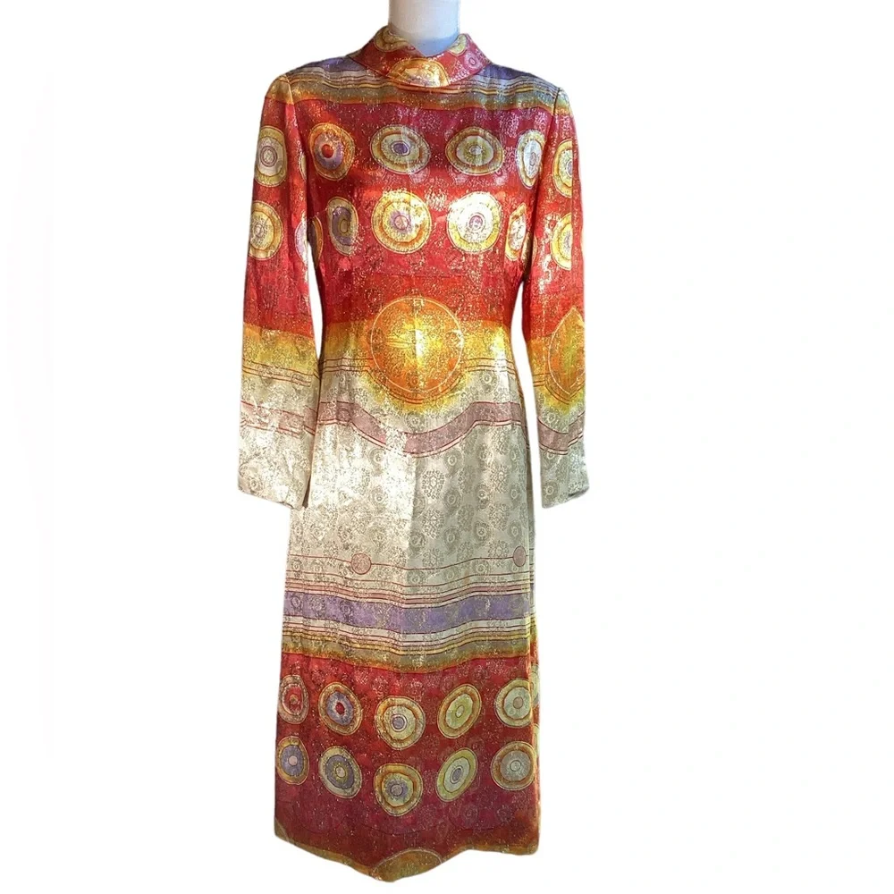 Vintage 1960s Elinor Simmons for Malcolm Starr Metallic Long Sleeve Dres… - Picture 16 of 16
